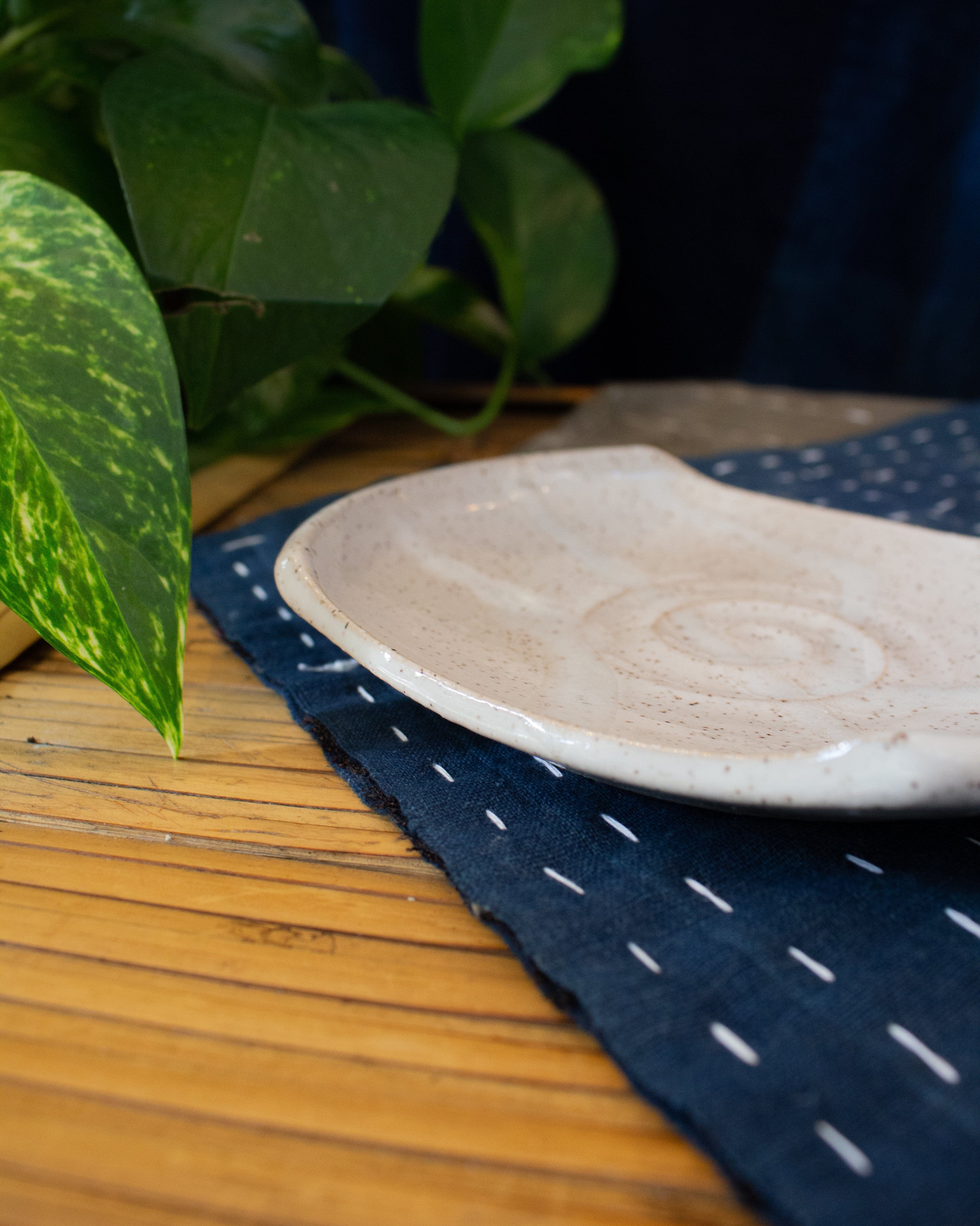 Almond Ave Pottery Dish, Vanilla Bean With White Stripes - Image 3
