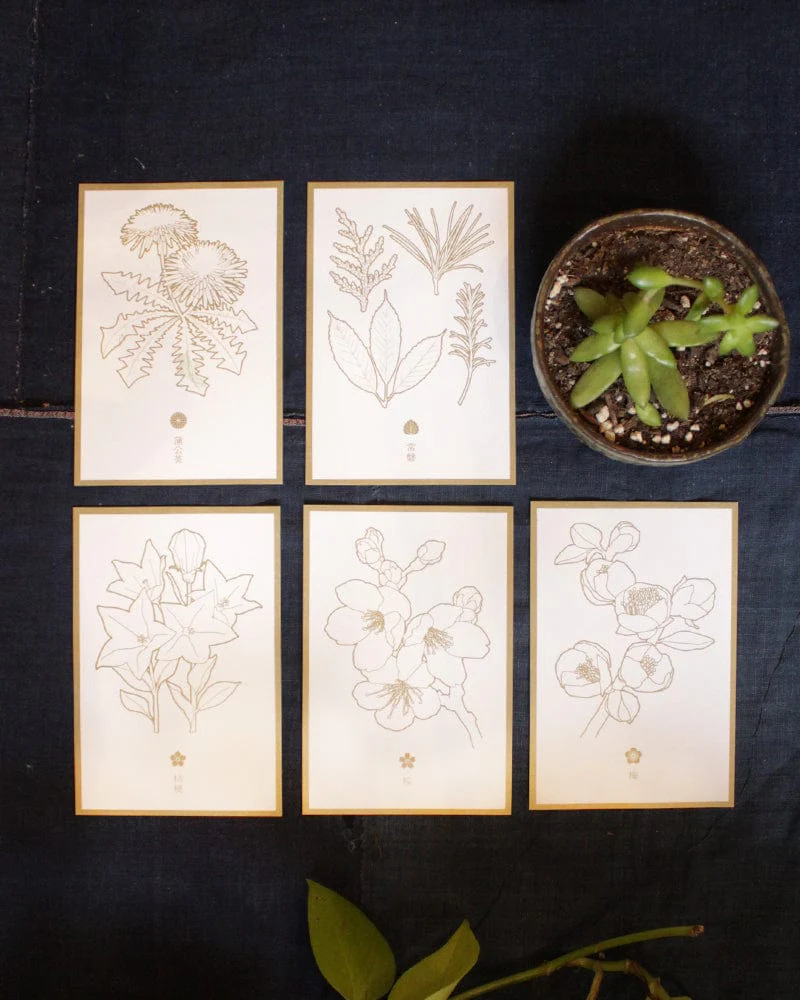 Greeting Cards, Floral Color-In, White and Gold - Image 3