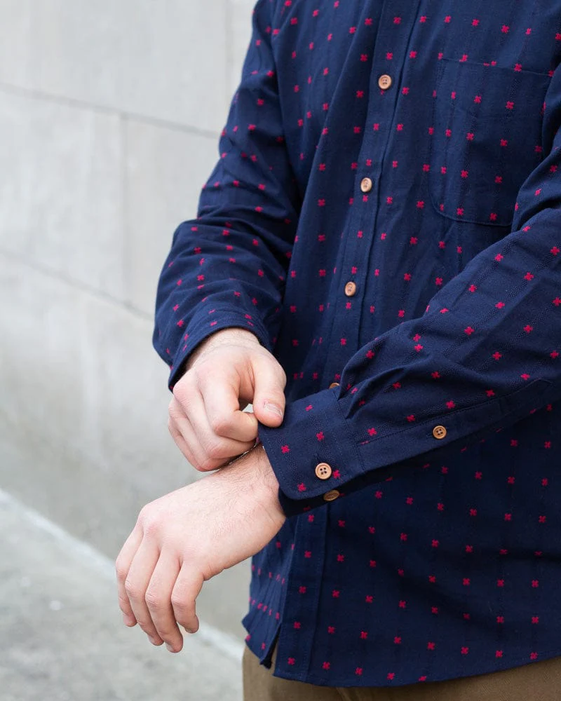 ToK Shirt, Long Sleeve Button-Up, Indigo with Red 'X' Stitching - Image 3