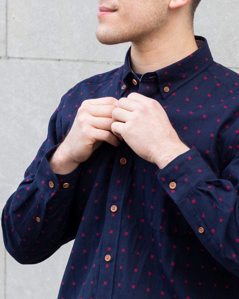 ToK Shirt, Long Sleeve Button-Up, Indigo with Red 'X' Stitching - Image 4