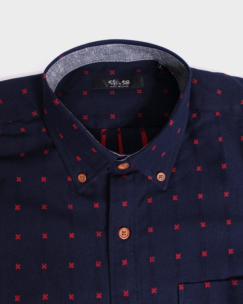 ToK Shirt, Long Sleeve Button-Up, Indigo with Red 'X' Stitching - Image 6