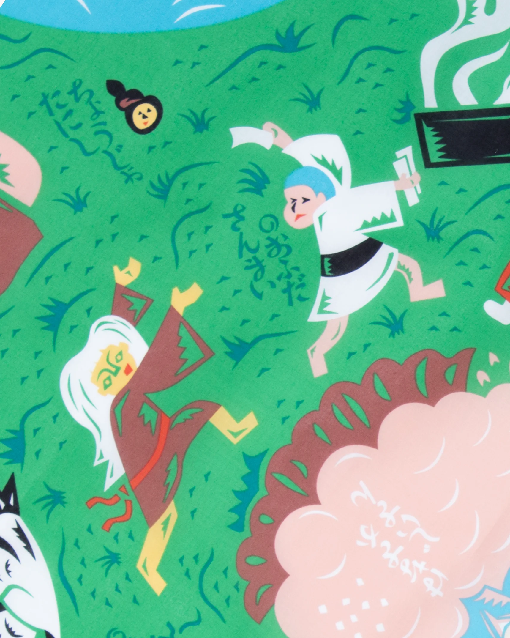 Modern Furoshiki, Musubi, Cochae, Japanese Folktales, Mountain 27.5" x 27.5" - Image 4