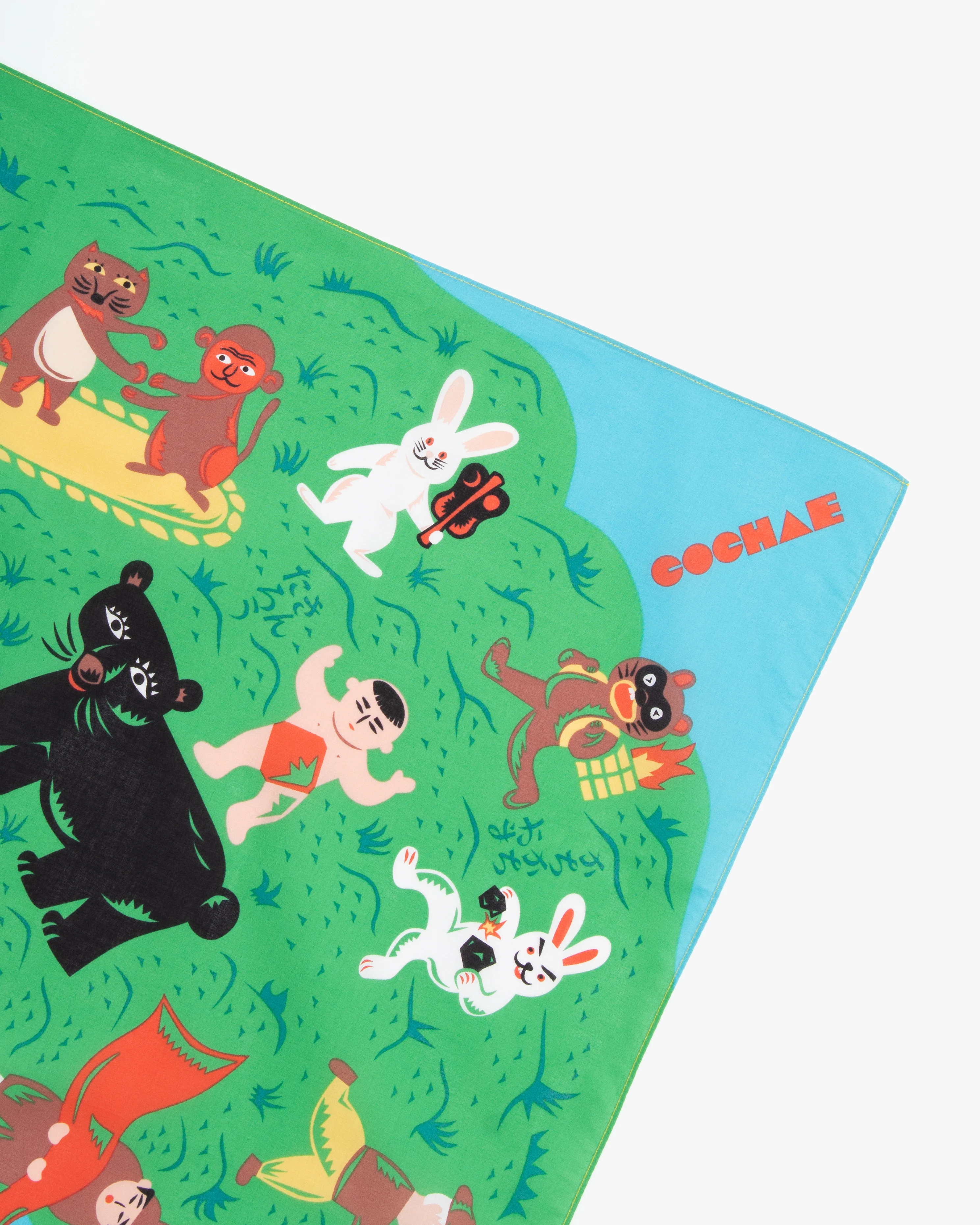 Modern Furoshiki, Musubi, Cochae, Japanese Folktales, Mountain 27.5" x 27.5" - Image 5