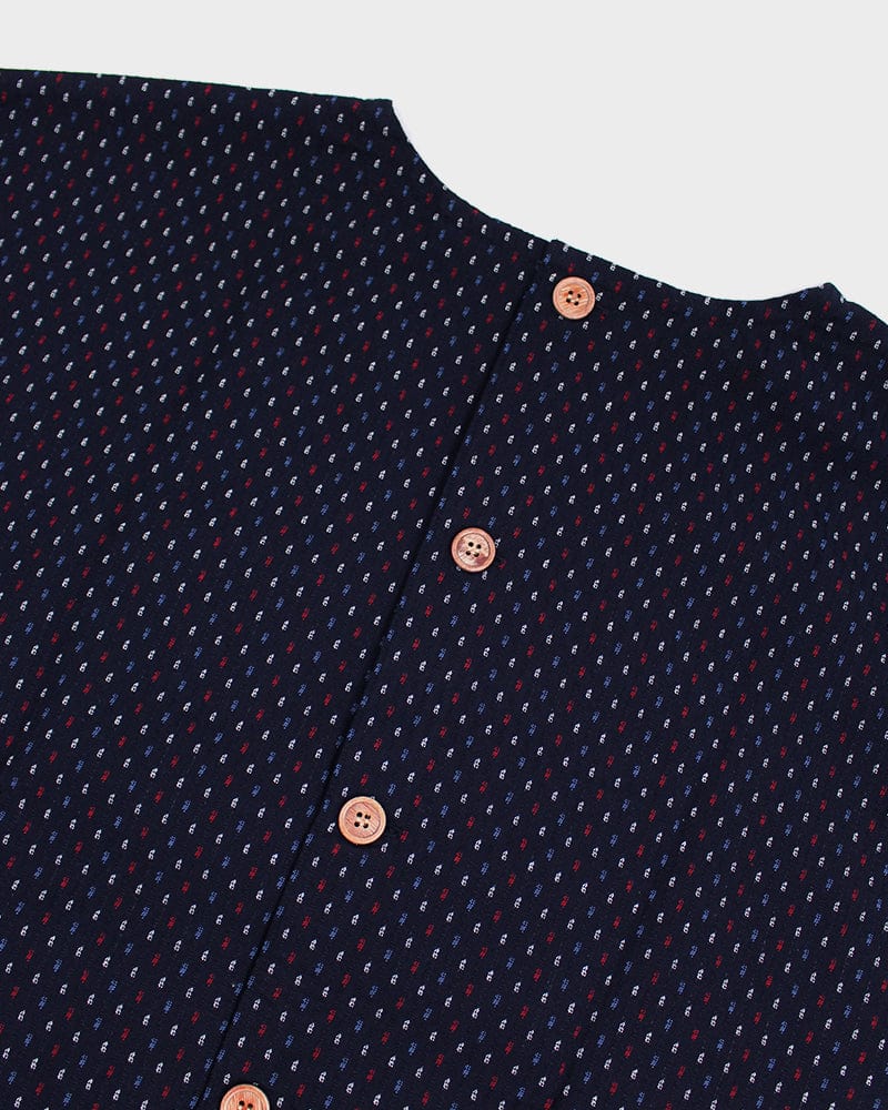 ToK Pocket Dress, Oversized, Indigo with Blue, Red, and White Dashes - Image 4