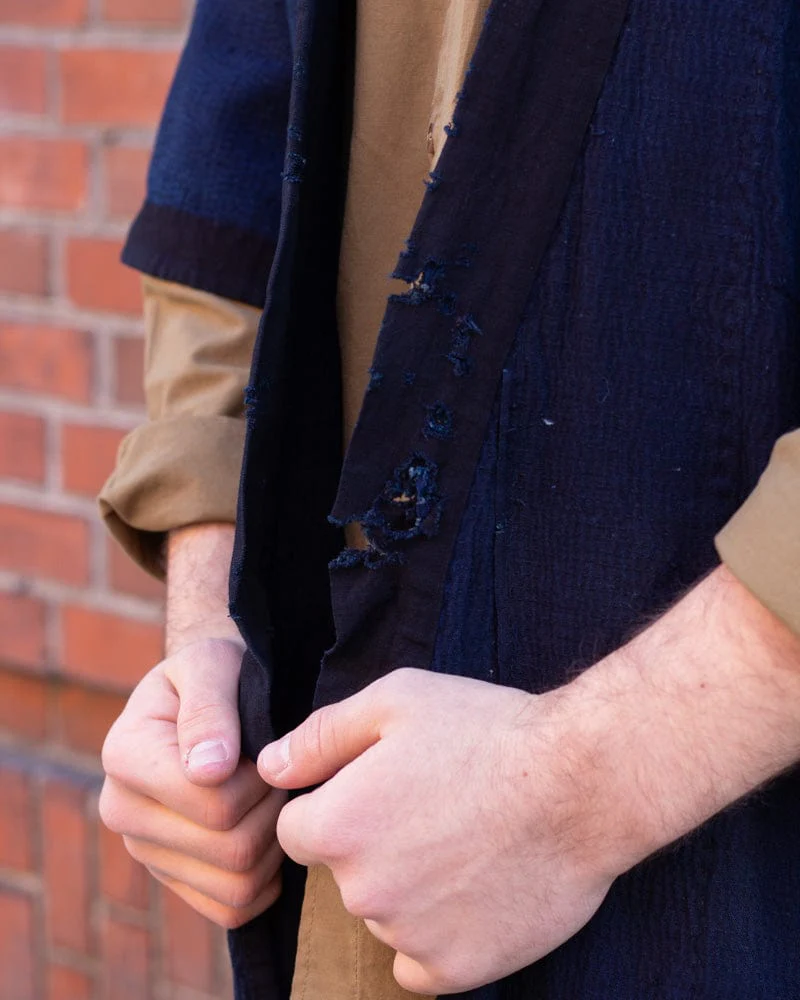 Vintage Noragi Jacket, Reversible Boro, Fully Sashiko Stitched Dark Indigo and Black - Image 4