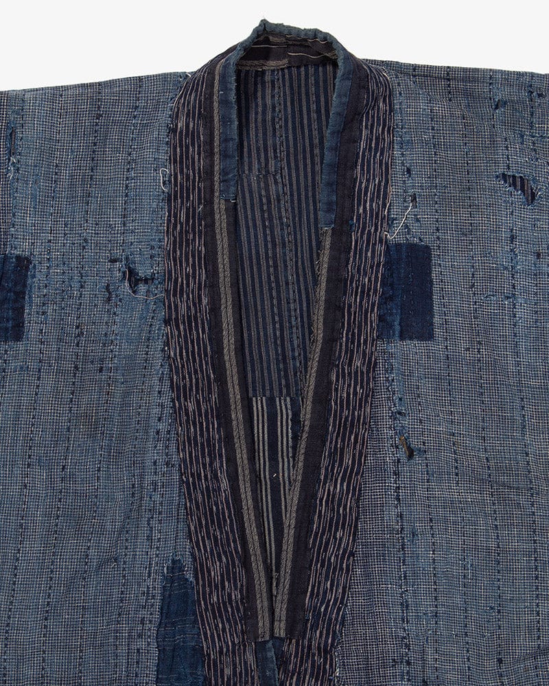 Vintage Noragi Jacket, Reversible Boro, Fully Sashiko Stiched, Patched Shima - Image 13