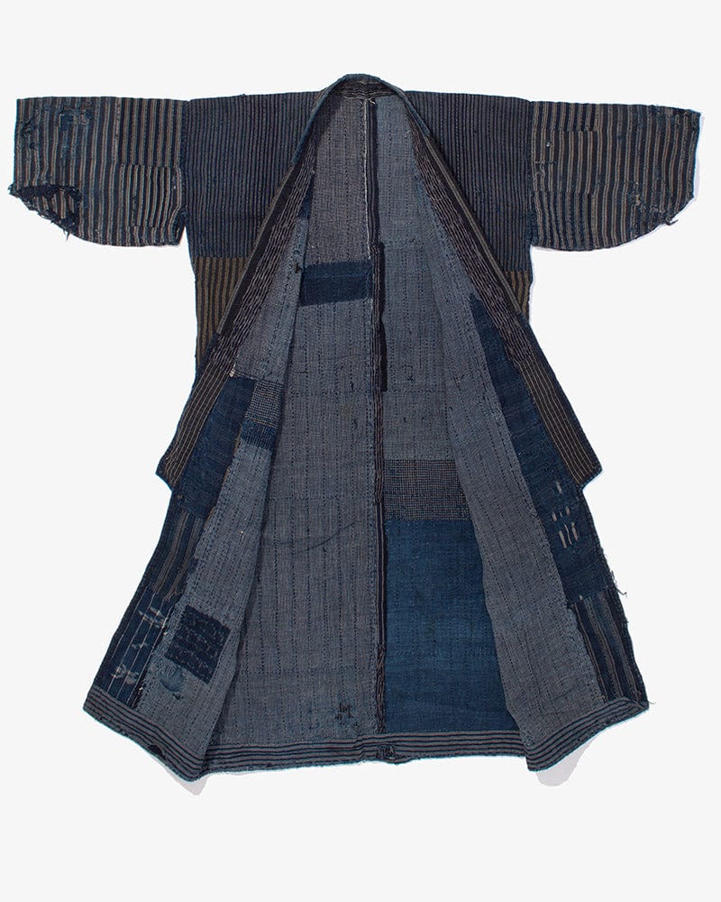 Vintage Noragi Jacket, Reversible Boro, Fully Sashiko Stiched, Patched Shima - Image 5